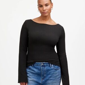 Madewell RIBBED LONG-SLEEVE BOATNECK TOP. XL Dark Brown